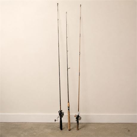 Vintage Fishing Rods w/ Pflueger Spinning Reel & Speedlock Baitcasting Reel Lot