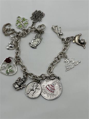 Vintage multi charms silver bracelet 29.18 g