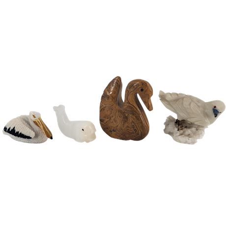 Carved Clear Quartz Seagull / Soapstone Swan / Pelican / Quartz Whale
