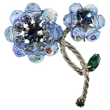 Vintage Aurora Borealis Crystal Flowers Brooch