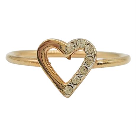 Minimalist Gold Tone Rhinestone Heart Ring, Sz 7