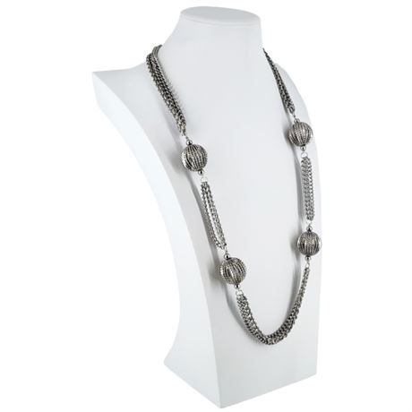 Vintage Silver Tone Chunky Satellite Ball Necklace