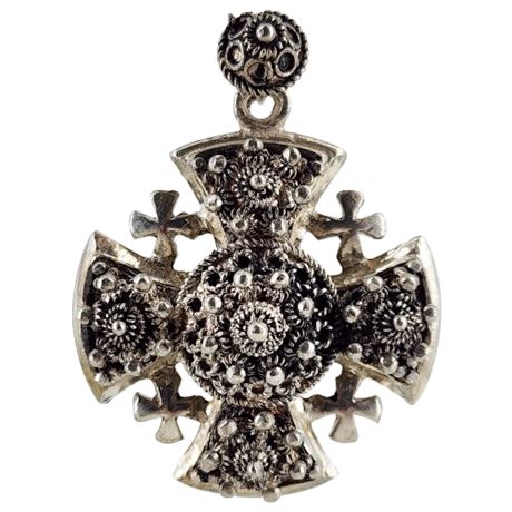 Vintage Sterling Silver Jerusalem Cross Pendant/Brooch