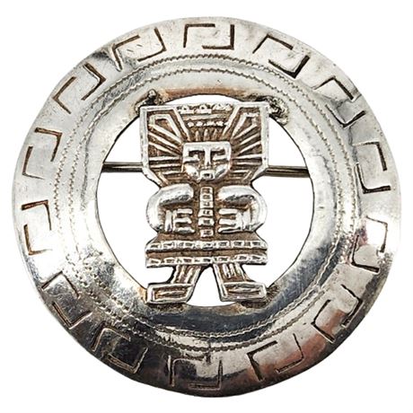 Signed Vintage Mesoamerican Sterling Silver Brooch
