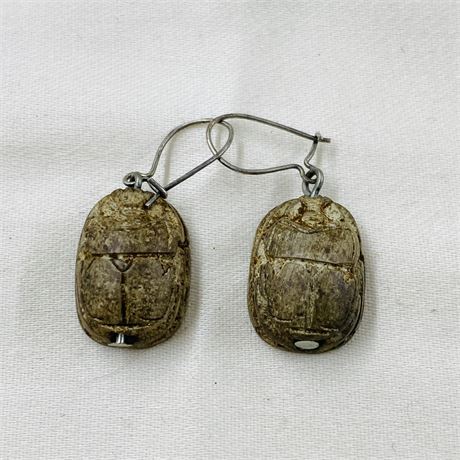 Antique Carved Scarab Earrings