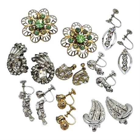 Vintage Rhinestone Clip Earrings Lot