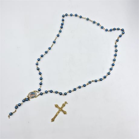 Vtg. Religious Metal Cross & Rosary