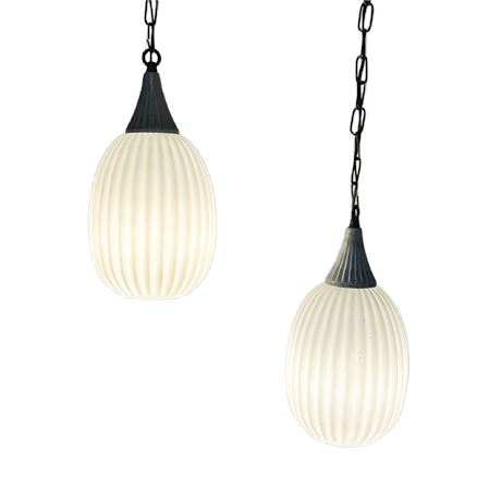 Pair of Vintage Virden Style Hanging Swag Lamps w Glass Globes