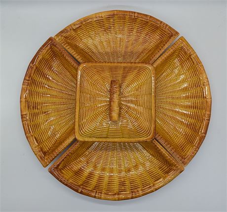 Vtg. California Pottery 5 piece Serving Divided Dish Set Nuts Relish