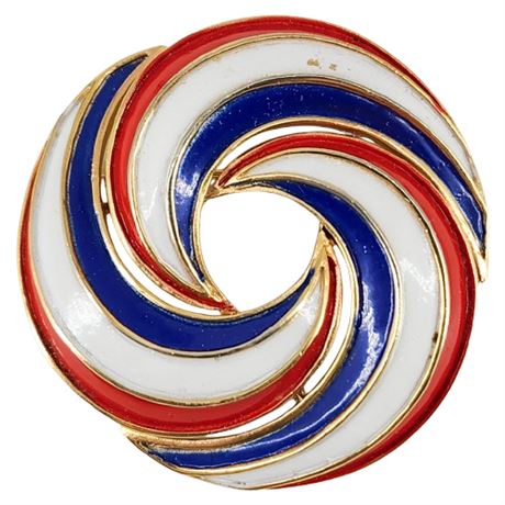 Vintage CROWN TRIFARI Red, White, & Blue Swirl Brooch