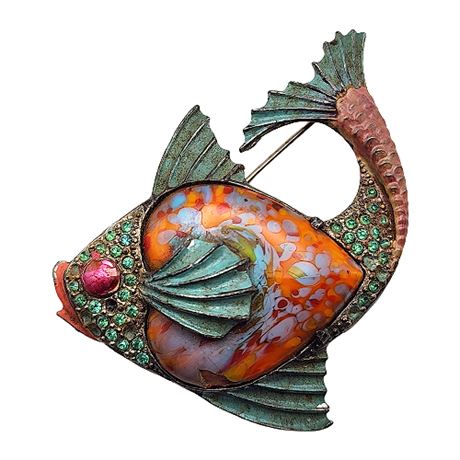 Rhinestone Speckled Belly Fish Brooch