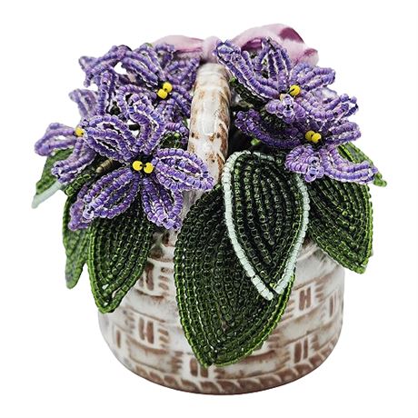 Vintage Beaded Violet Bouquet in Terra Cotta Pot