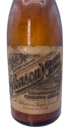 Antique Gleason’s Grape Juice Ripley NY 10” Amber Glass Bottle