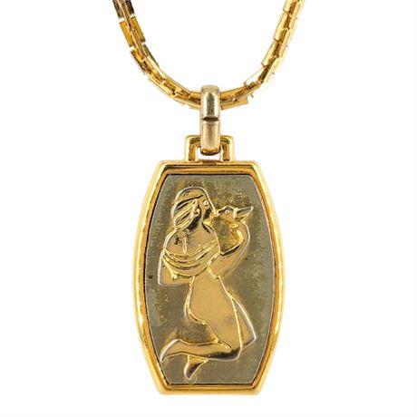 Vintage Two Tone Virgo Zodiac Pendant Necklace