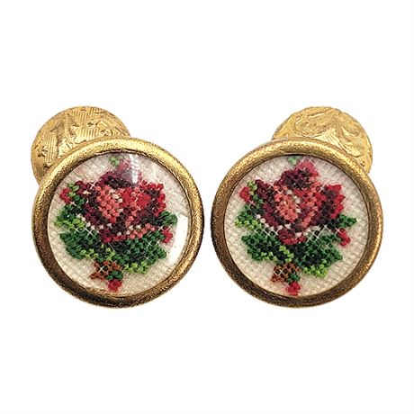 Antique Petit Point Embroidered Cufflinks