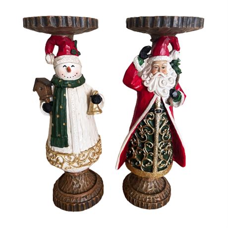 Pair of Valerie Parr Hill Christmas Candlestick Holders