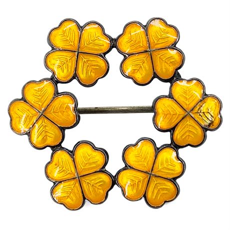 Vintage MEKA Denmark Sterling Silver Enamel Clovers Brooch