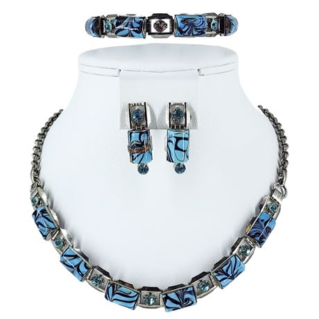 Vintage Art Glass & Rhinestone 3 Piece Set
