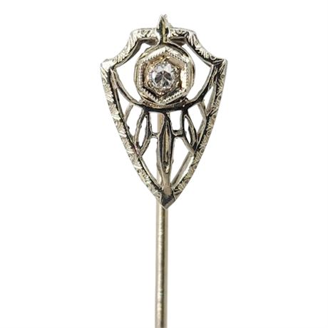 Vintage Art Deco 14K White Gold & Diamond Stick Pin