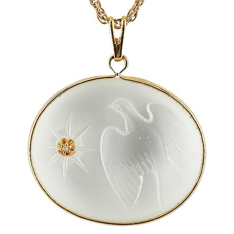 Vintage Nina Ricci Lalique L'Air du Temps Crystal & Diamond Pendant Necklace