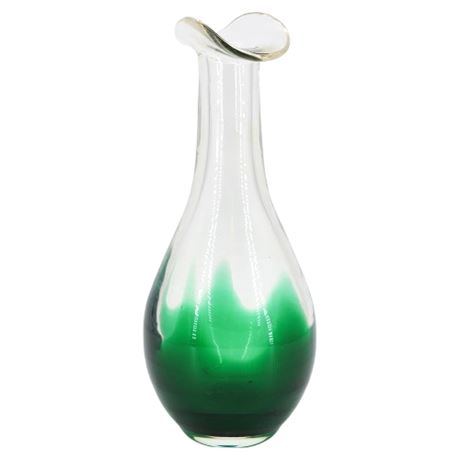 Vintage Green Flame Base Art Glass Bud Vase
