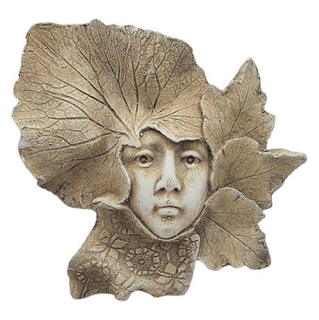 Chalkware Green Man/Woman Leaf Face Wall Plaque