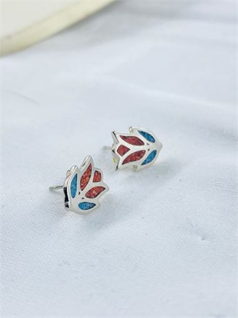 Vtg Southwest Turquoise Mosaic Earrings