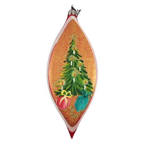 Vintage Italian Hand-Painted Glass Christmas Tree Scene Ornament