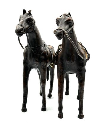 Two Leather Horses 13" Tall