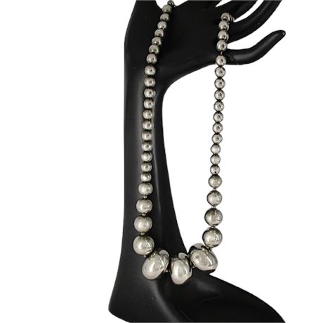 Western Faux Navajo Pearl Graduated Silver Tone Necklace