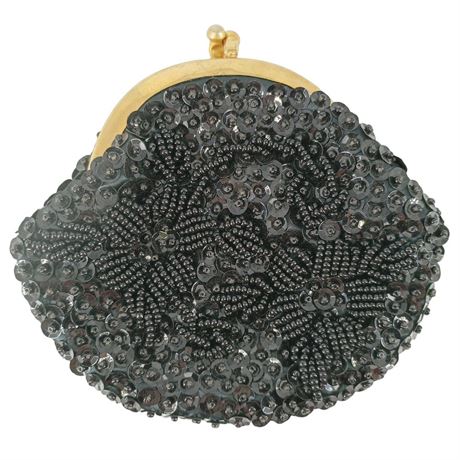 Black Sequin Coin Purse with Gold-Tone Kiss Lock