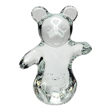 UV Reactive Clear Controlled Bubble Art Glass Teddy Bear Figurine/Paperweight