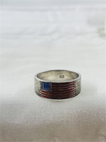 Vtg American Flag Sterling Ring Size 9