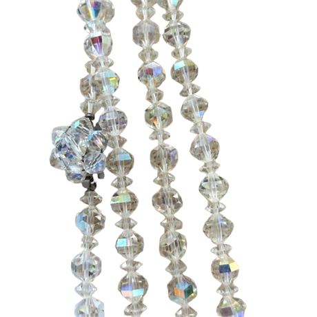 Two Long Strands Vintage Crystal Necklaces & Earrings