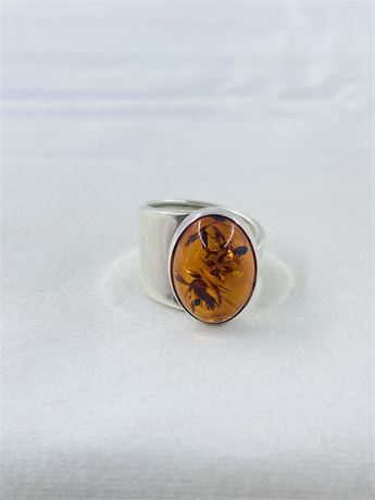 Vtg 7g Sterling Baltic Amber Ring Size 7