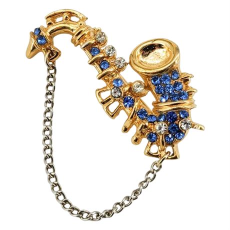 Vintage CARINA Rhinestone Saxophone Brooch