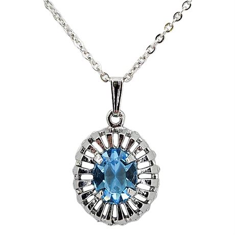 Vtg 1974 SARAH COVENTRY "Winsome" Faux Blue Topaz Pendant Necklace