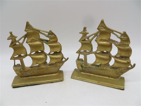 Brass Sailing Ships Bookends