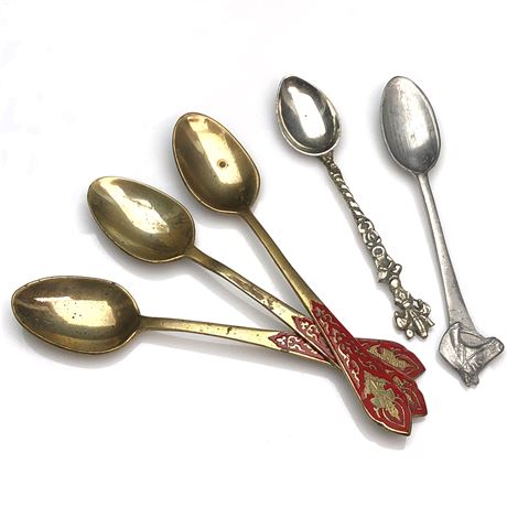 Siam Thai Enameled Spoons, Italy & Horse Head Handle Spoons