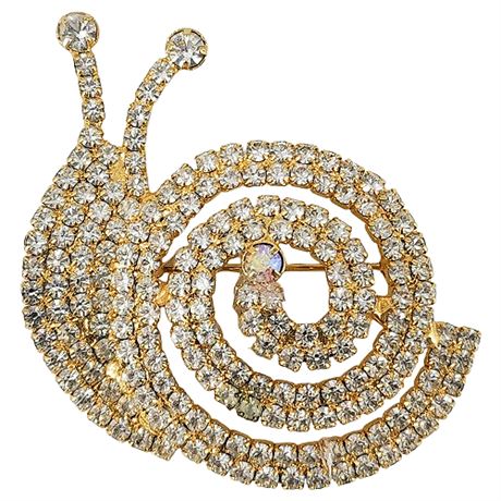 Vintage Prong Set Rhinestone Snail Brooch