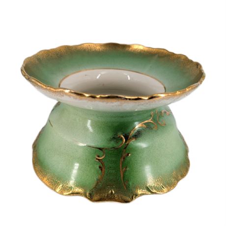 KT & K Decorative Green and White Cuspidor Gold Trim