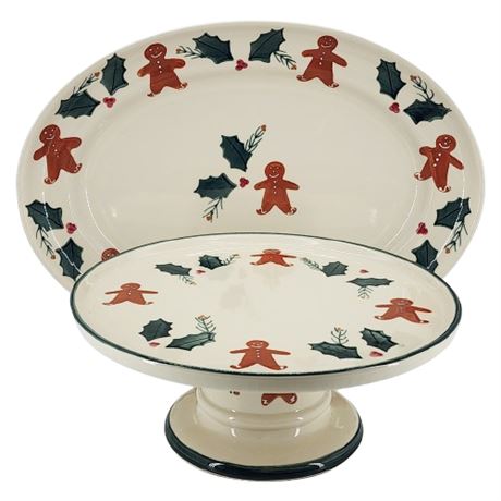 Noble Excellence "Gingerbread" Ceramic Cake Stand & Oval Platter