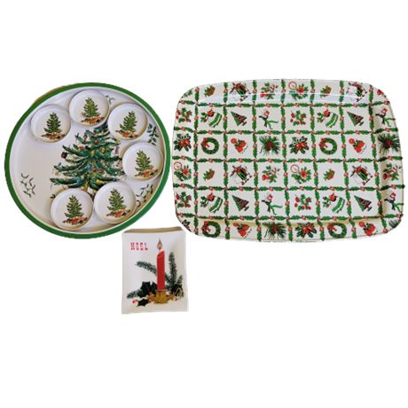 VTG Spode Christmas Tree Lot / Large Holly Tray / Noel Display Plate