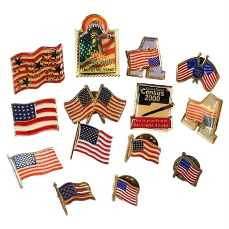 14 Vintage Flag Themed Lapel Pins