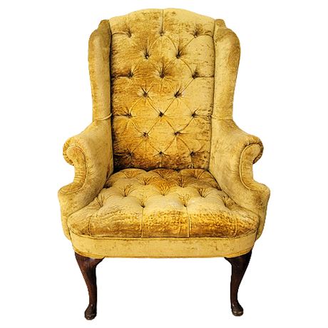 Vintage Montgomery Furniture Gold Crushed Velvet Wingback Chair