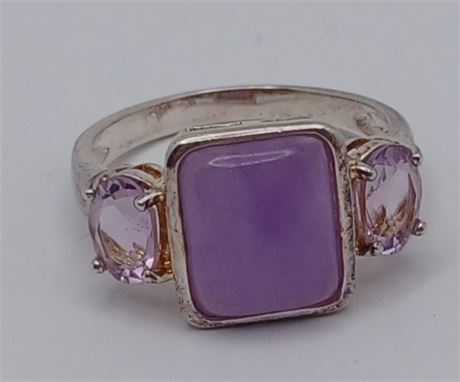 Sterling purple jade amethyst ring 4.4 G size 8 and 1/2
