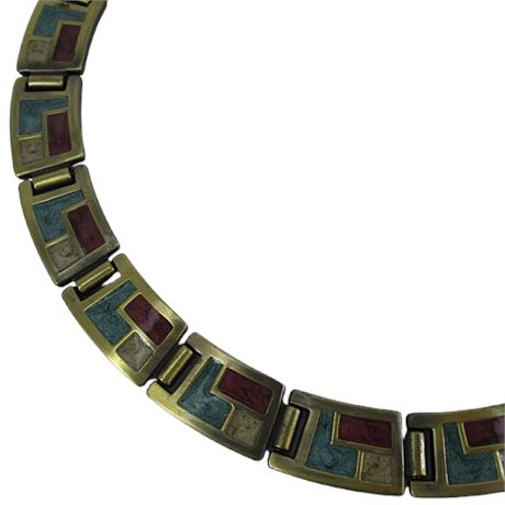 Bronze Tone Metal Mosaic Panel Necklace