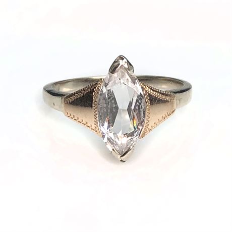 14k Gold Quartz Crystal Marquise Solitaire Ring