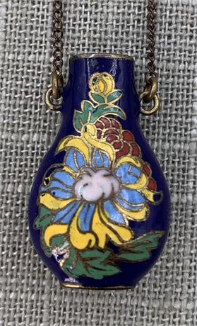 Petite Oriental Cloisonné Chrysanthemum Scent Vase Necklace