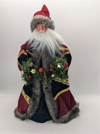 Santa Claus Tree Topper Plastic Face 17" T Holding Garland